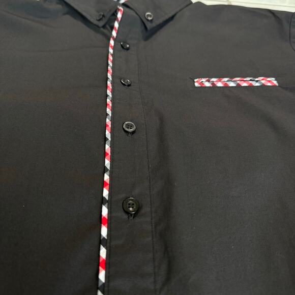 Tom's Ware Black Dress Shirt Mens Large Red White Check Contrast Trim Roll Cuff - Picture 11 of 12